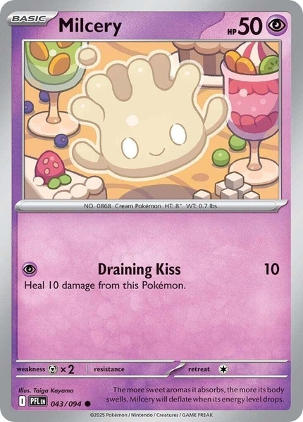 Thẻ hình Pokemon Milcery 043/094 - Lá bài lẻ Phantasmal Flames Common Reverse Holo tiếng Anh chính hãng