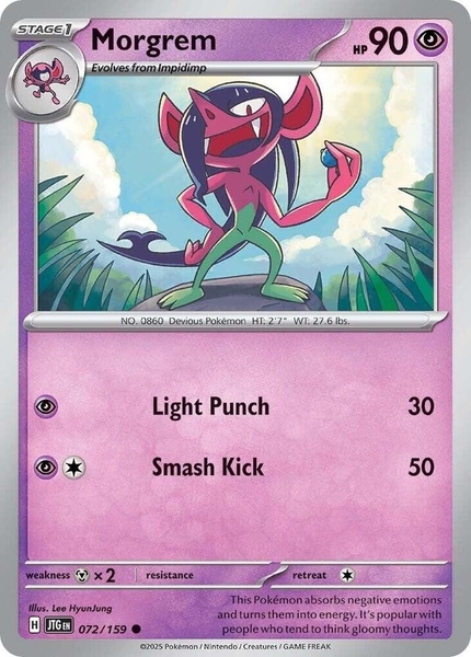 Thẻ hình Pokemon Morgrem 072/159 - Lá bài lẻ Journey Together Common Reverse Holo tiếng Anh chính hãng