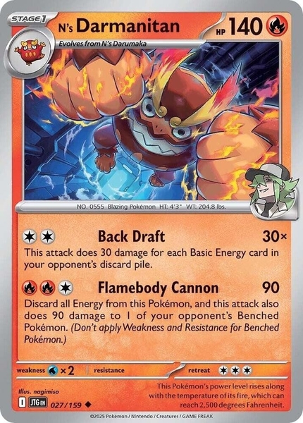 Thẻ hình Pokemon N's Darmanitan 027/159 - Lá bài lẻ Journey Together Uncommon Reverse Holo tiếng Anh chính hãng