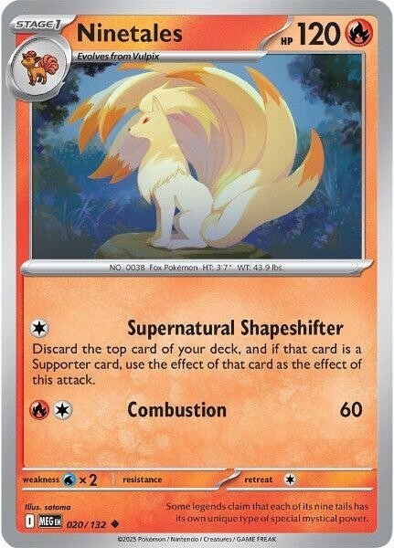 Thẻ hình Pokemon Ninetales 020/132 - Lá bài lẻ Mega Evolution Base Set Uncommon Reverse Holo tiếng Anh chính hãng