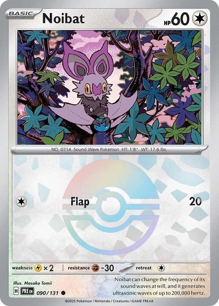 Thẻ hình Pokemon Noibat 090/131 - Lá bài lẻ Prismatic Evolutions Common Reverse Holo tiếng Anh chính hãng ảnh 2