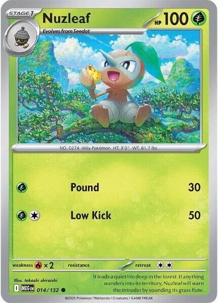Thẻ hình Pokemon Nuzleaf 014/132 - Lá bài lẻ Mega Evolution Base Set Common Reverse Holo tiếng Anh chính hãng