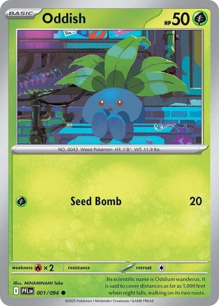 Thẻ hình Pokemon Oddish 001/094 - Lá bài lẻ Phantasmal Flames Common Reverse Holo tiếng Anh chính hãng