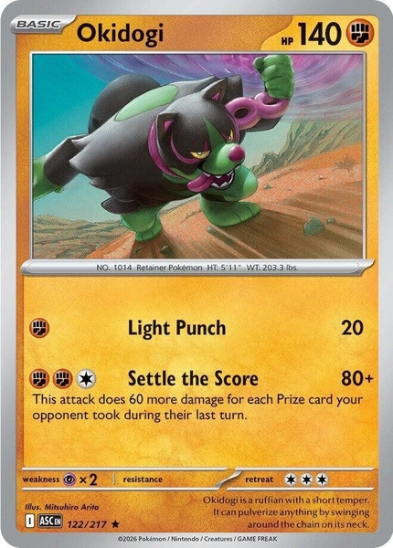 Thẻ hình Pokemon Okidogi 122/217 - Lá bài lẻ Ascended Heroes Holo Rare tiếng Anh chính hãng