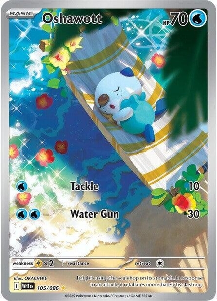 Thẻ hình Pokemon Oshawott 105/086 - Lá bài lẻ White Flare Illustration Rare tiếng Anh chính hãng