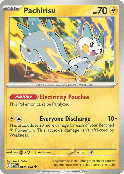 Thẻ hình Pokemon Pachirisu 068/198 - Lá bài lẻ Scarlet & Violet Base Set Uncommon Reverse Holo tiếng Anh chính hãng