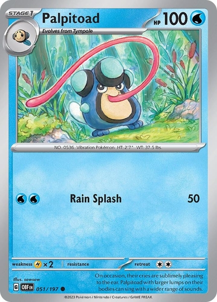 Thẻ hình Pokemon Palpitoad 051/197 - Lá bài lẻ Obsidian Flames Common Reverse Holo tiếng Anh chính hãng