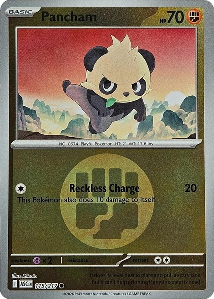 Thẻ hình Pokemon Pancham 115/217 - Lá bài lẻ Ascended Heroes Common Energy Symbol Holo tiếng Anh chính hãng