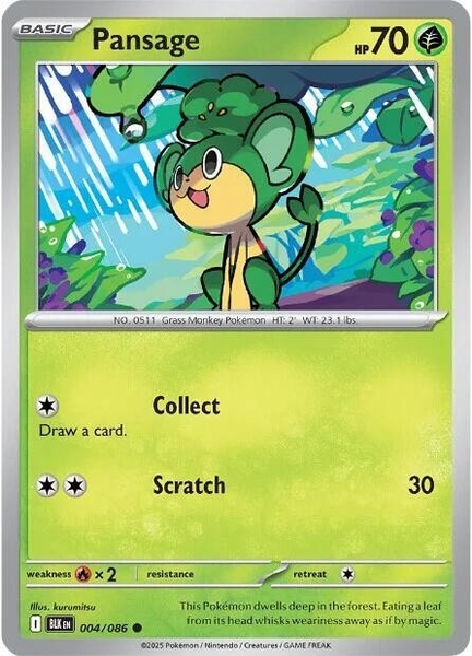 Thẻ hình Pokemon Pansage 004/086 - Lá bài lẻ Black Bolt Common Reverse Holo tiếng Anh chính hãng