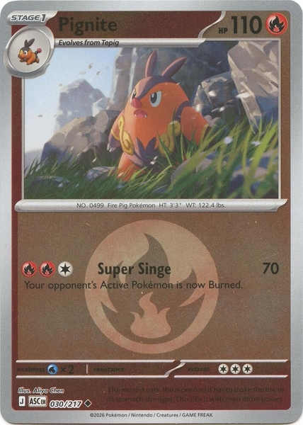 Thẻ hình Pokemon Pignite 030/217 - Lá bài lẻ Ascended Heroes Uncommon Friend Ball Holo tiếng Anh chính hãng ảnh 2
