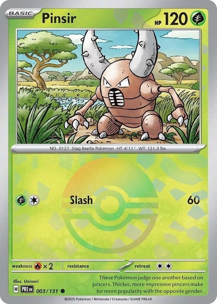 Thẻ hình Pokemon Pinsir 003/131 - Lá bài lẻ Prismatic Evolutions Common Reverse Holo tiếng Anh chính hãng ảnh 2