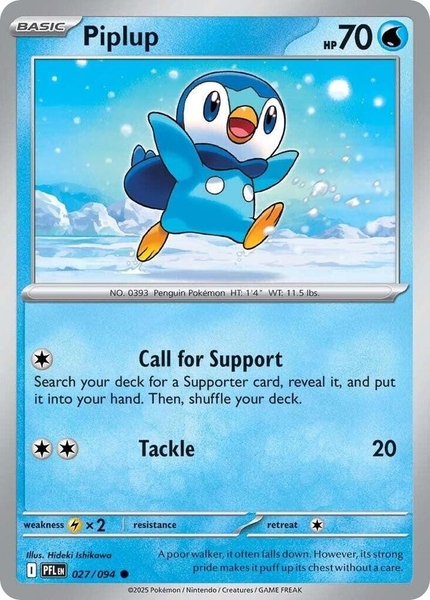 Thẻ hình Pokemon Piplup 027/094 - Lá bài lẻ Phantasmal Flames Common Reverse Holo tiếng Anh chính hãng