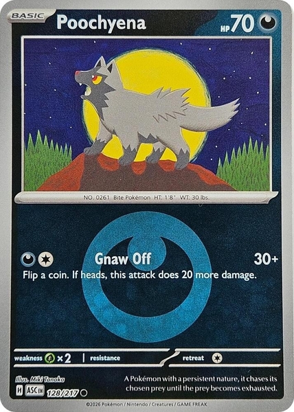 Thẻ hình Pokemon Poochyena 128/217 - Lá bài lẻ Ascended Heroes Common Energy Symbol Holo tiếng Anh chính hãng