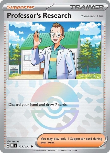 Thẻ hình Pokemon Professor's Research Elm 123/131 - Lá bài lẻ Prismatic Evolutions Common Reverse Holo tiếng Anh chính hãng ảnh 3
