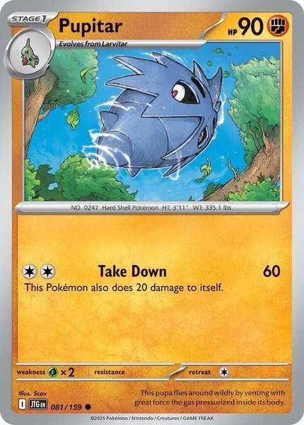Thẻ hình Pokemon Pupitar 081/159 - Lá bài lẻ Journey Together Common Reverse Holo tiếng Anh chính hãng