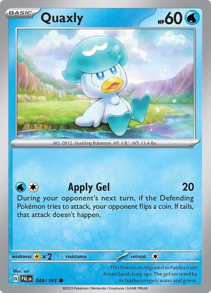 Thẻ hình Pokemon Quaxly 049/193 - Lá bài lẻ Paldea Evolved Common Reverse Holo tiếng Anh chính hãng