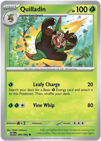 Thẻ hình Pokemon Quilladin 006/086 - Lá bài lẻ Chaos Rising Common Reverse Holo tiếng Anh chính hãng