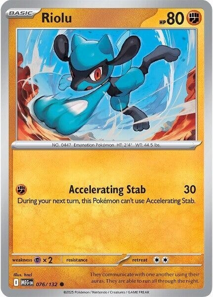 Thẻ hình Pokemon Riolu 076/132 - Lá bài lẻ Mega Evolution Base Set Common Reverse Holo tiếng Anh chính hãng