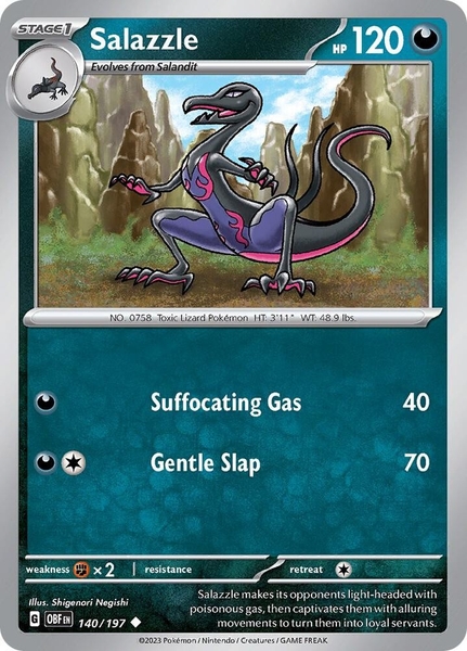 Thẻ hình Pokemon Salazzle 140/197 - Lá bài lẻ Obsidian Flames Uncommon Reverse Holo tiếng Anh chính hãng