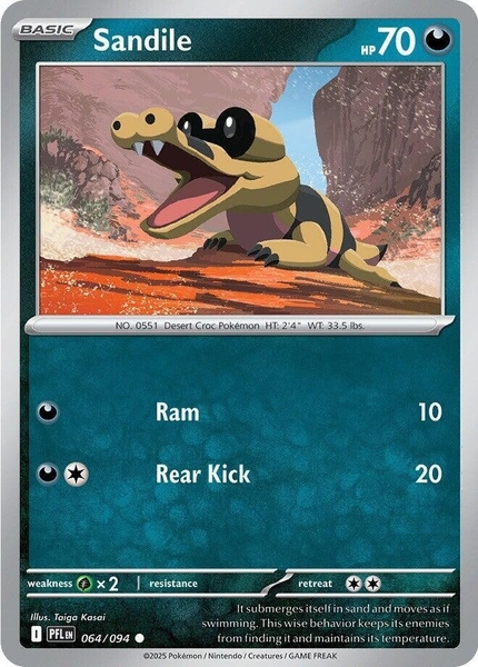 Thẻ hình Pokemon Sandile 064/094 - Lá bài lẻ Phantasmal Flames Common Reverse Holo tiếng Anh chính hãng