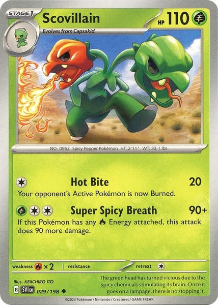 Thẻ hình Pokemon Scovillain 029/198 - Lá bài lẻ Scarlet & Violet Base Set Uncommon Reverse Holo tiếng Anh chính hãng