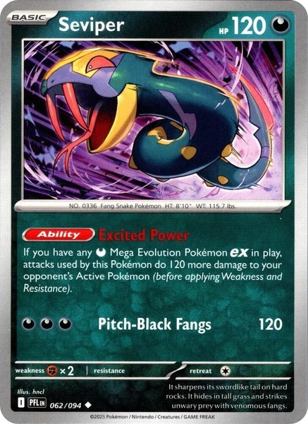 Thẻ hình Pokemon Seviper 062/094 - Lá bài lẻ Phantasmal Flames Uncommon Reverse Holo tiếng Anh chính hãng