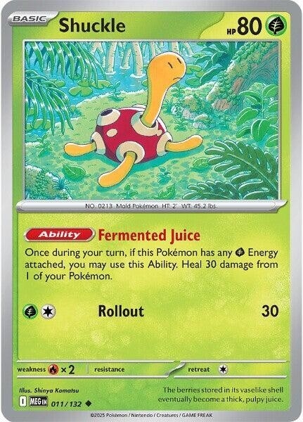 Thẻ hình Pokemon Shuckle 011/132 - Lá bài lẻ Mega Evolution Base Set Uncommon Reverse Holo tiếng Anh chính hãng