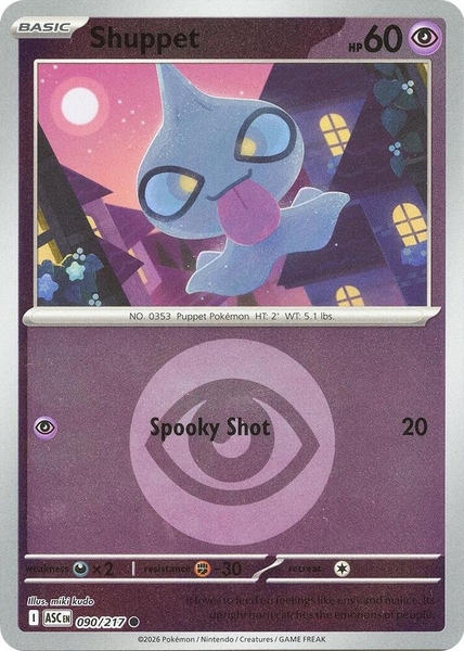 Thẻ hình Pokemon Shuppet 090/217 - Lá bài lẻ Ascended Heroes Common Energy Symbol Holo tiếng Anh chính hãng