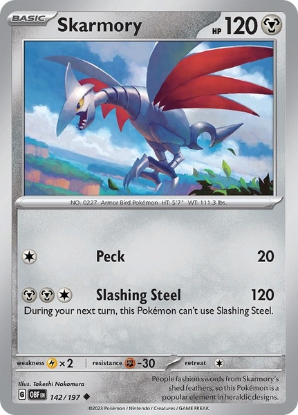Thẻ hình Pokemon Skarmory 142/197 - Lá bài lẻ Obsidian Flames Uncommon Reverse Holo tiếng Anh chính hãng