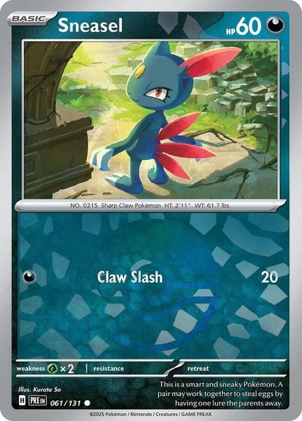 Thẻ hình Pokemon Sneasel 061/131 - Lá bài lẻ Prismatic Evolutions Common Reverse Holo tiếng Anh chính hãng ảnh 2