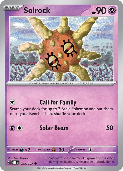 Thẻ hình Pokemon Solrock 093/197 - Lá bài lẻ Obsidian Flames Uncommon Reverse Holo tiếng Anh chính hãng