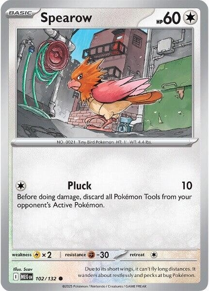 Thẻ hình Pokemon Spearow 102/132 - Lá bài lẻ Mega Evolution Base Set Common Reverse Holo tiếng Anh chính hãng
