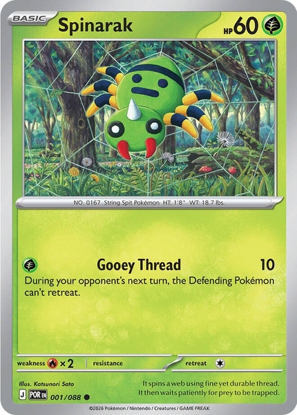 Thẻ hình Pokemon Spinarak 001/088 - Lá bài lẻ Perfect Order Common Reverse Holo tiếng Anh chính hãng