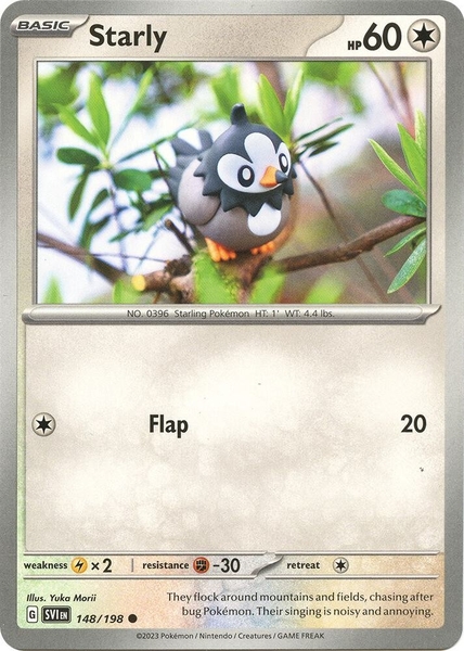 Thẻ hình Pokemon Starly 148/198 - Lá bài lẻ Scarlet & Violet Base Set Common Reverse Holo tiếng Anh chính hãng