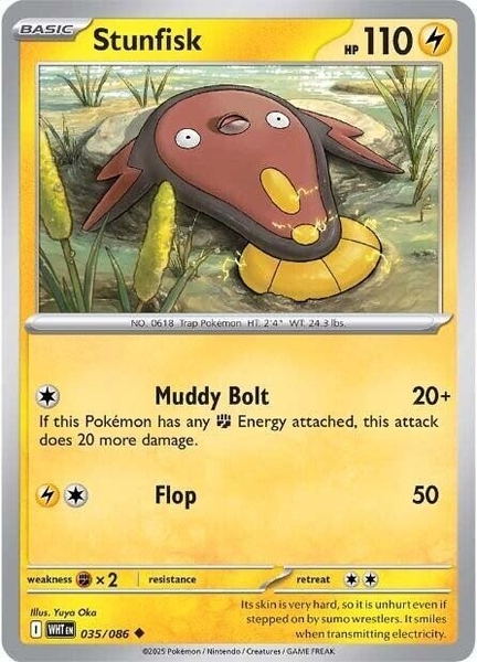 Thẻ hình Pokemon Stunfisk 035/086 - Lá bài lẻ White Flare Uncommon Reverse Holo tiếng Anh chính hãng