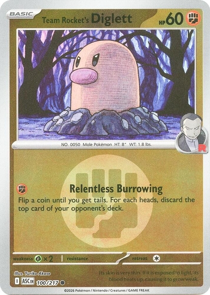 Thẻ hình Pokemon Team Rocket's Diglett 100/217 - Lá bài lẻ Ascended Heroes Common Energy Symbol Holo tiếng Anh chính hãng