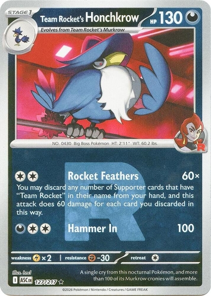 Thẻ hình Pokemon Team Rocket's Honchkrow 127/217 - Lá bài lẻ Ascended Heroes Holo Rare Team Rocket Holo tiếng Anh chính hãng ảnh 2