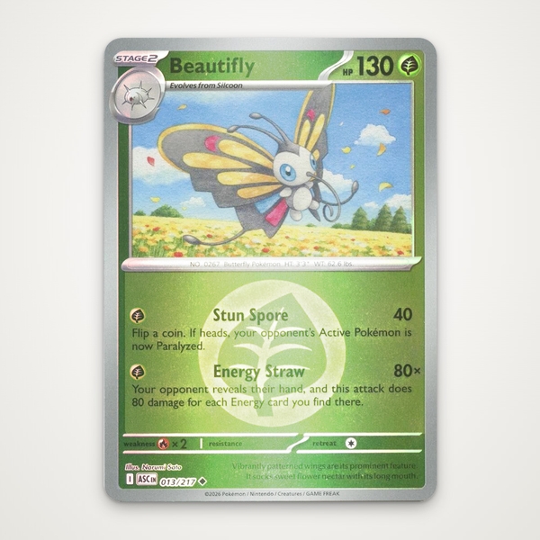Thẻ hình Pokemon Beautifly 013/217 - Lá bài lẻ Ascended Heroes Uncommon Energy Symbol Holo tiếng Anh chính hãng ảnh 2