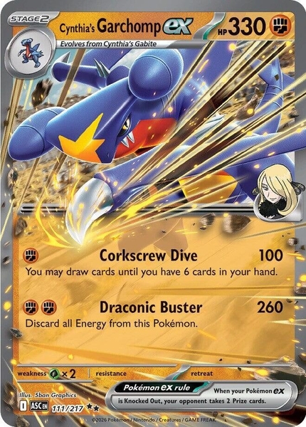 Thẻ hình Pokemon Cynthia's Garchomp ex 111/217 - Lá bài lẻ Ascended Heroes Double Rare tiếng Anh chính hãng