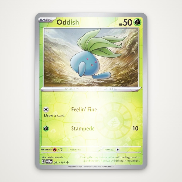 Thẻ hình Pokemon Oddish 001/197 - Lá bài lẻ Obsidian Flames Common Reverse Holo tiếng Anh chính hãng ảnh 2