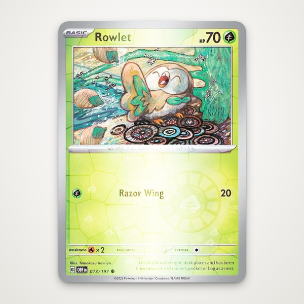 Thẻ hình Pokemon Rowlet 013/197 - Lá bài lẻ Obsidian Flames Common Reverse Holo tiếng Anh chính hãng ảnh 2