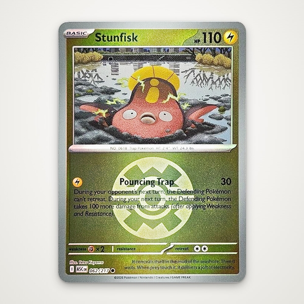 Thẻ hình Pokemon Stunfisk 062/217 - Lá bài lẻ Ascended Heroes Common Quick Ball Holo tiếng Anh chính hãng ảnh 2
