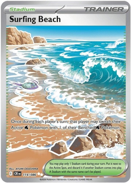 Thẻ hình Pokemon Surfing Beach 114/086 - Lá bài lẻ Chaos Rising Ultra Rare tiếng Anh chính hãng