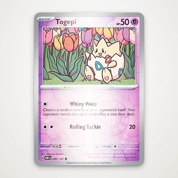 Thẻ hình Pokemon Togepi 083/197 - Lá bài lẻ Obsidian Flames Common Reverse Holo tiếng Anh chính hãng ảnh 2
