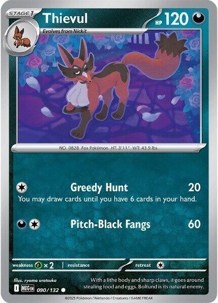 Thẻ hình Pokemon Thievul 090/132 - Lá bài lẻ Mega Evolution Base Set Common Reverse Holo tiếng Anh chính hãng
