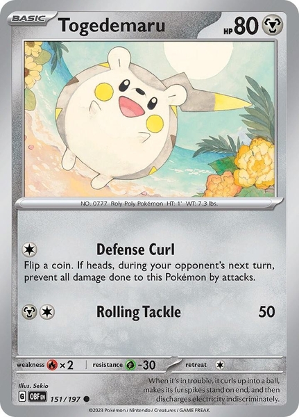 Thẻ hình Pokemon Togedemaru 151/197 - Lá bài lẻ Obsidian Flames Common Reverse Holo tiếng Anh chính hãng