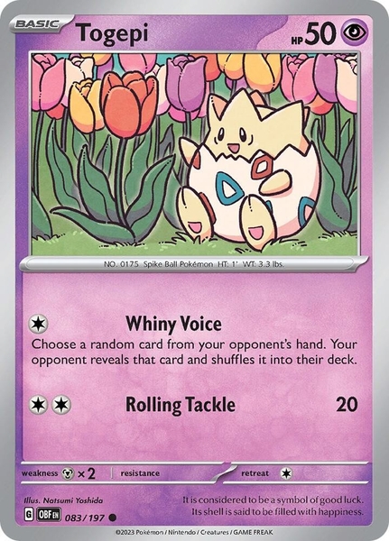 Thẻ hình Pokemon Togepi 083/197 - Lá bài lẻ Obsidian Flames Common Reverse Holo tiếng Anh chính hãng