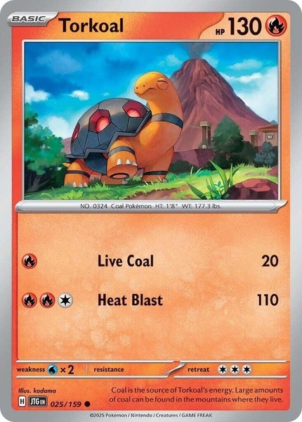 Thẻ hình Pokemon Torkoal 025/159 - Lá bài lẻ Journey Together Common Reverse Holo tiếng Anh chính hãng