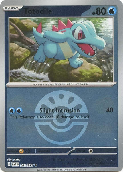 Thẻ hình Pokemon Totodile 041/217 - Lá bài lẻ Ascended Heroes Common Friend Ball Holo tiếng Anh chính hãng