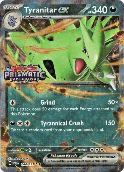Thẻ hình Pokemon Tyranitar ex (Prismatic Evolutions Stamp) 064/131 - Lá bài lẻ Miscellaneous Cards & Products Double Rare tiếng Anh chính hãng
